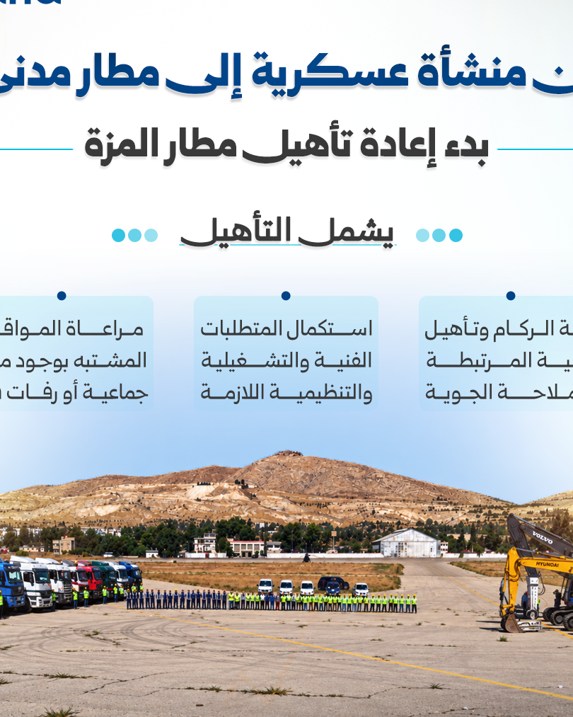 مطار المزة بدمشق يبدأ مرحلة إعادة التأهيل تمهيداً لتحويله لمدني